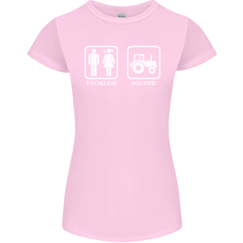 Tractor Problem Solved Driver Farmer Funny Womens Petite Cut T-Shirt Light Pink