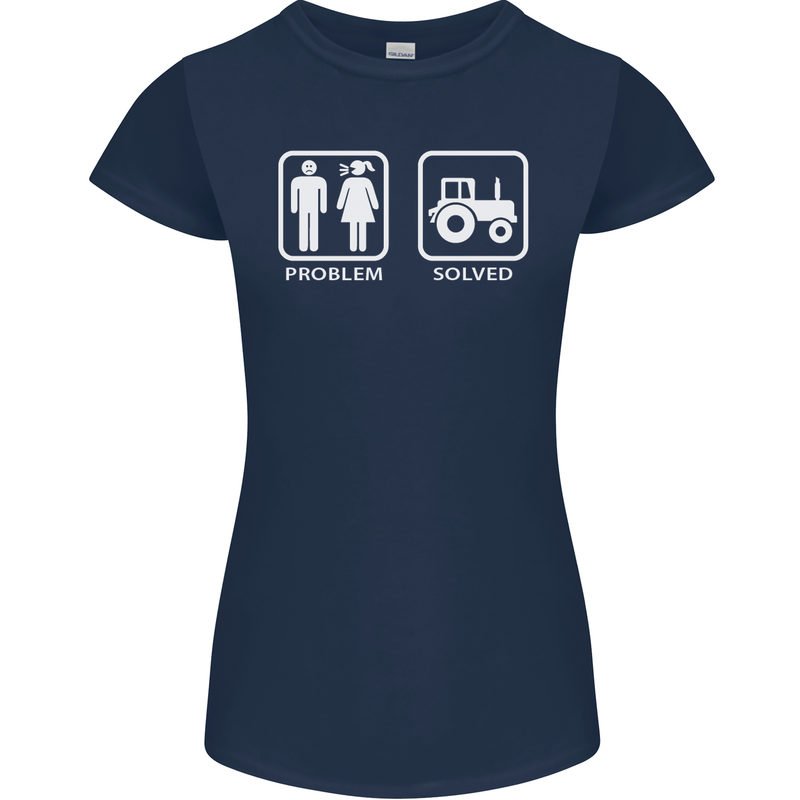 Tractor Problem Solved Driver Farmer Funny Womens Petite Cut T-Shirt Navy Blue