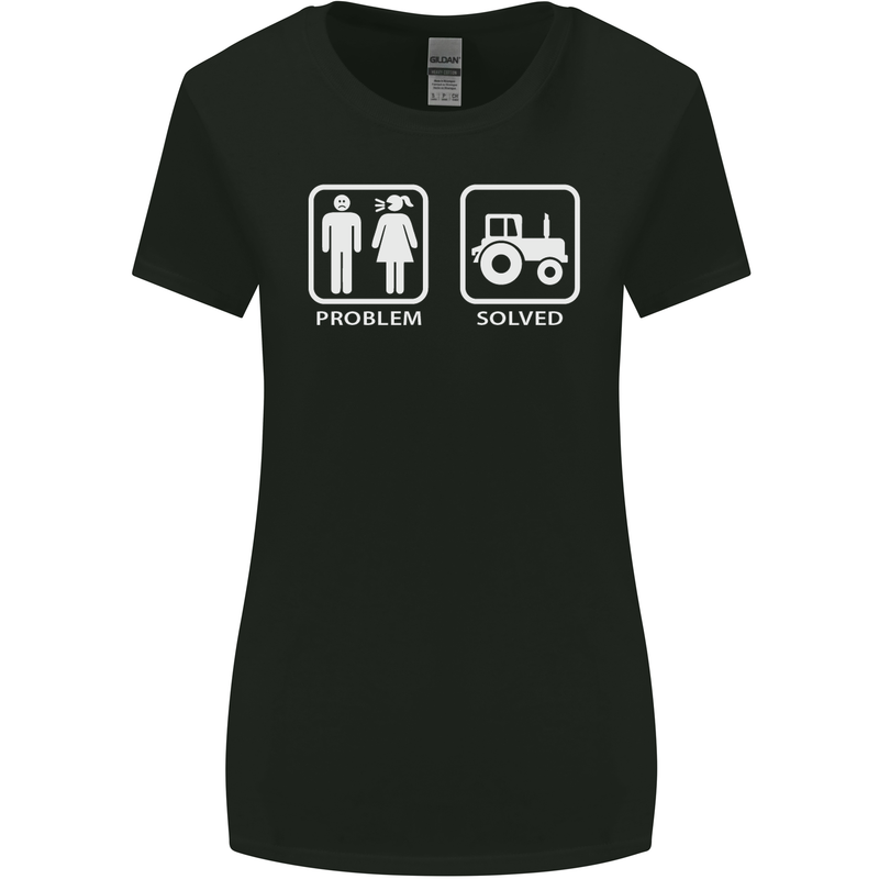 Tractor Problem Solved Driver Farmer Funny Womens Wider Cut T-Shirt Black