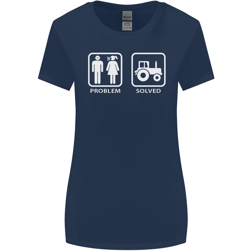 Tractor Problem Solved Driver Farmer Funny Womens Wider Cut T-Shirt Navy Blue
