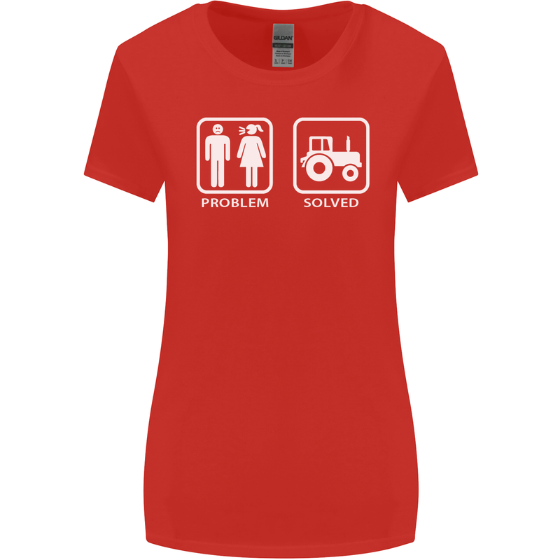 Tractor Problem Solved Driver Farmer Funny Womens Wider Cut T-Shirt Red