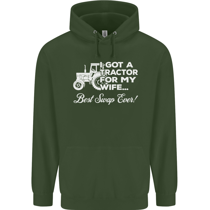 Tractor for My Wife Best Swap Ever Farmer Mens 80% Cotton Hoodie Forest Green
