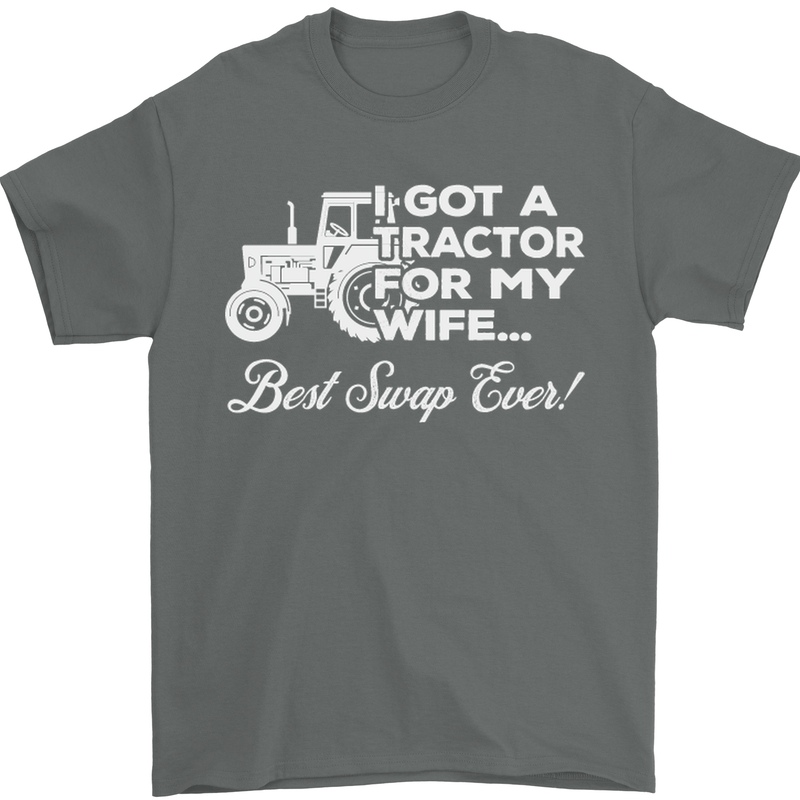 Tractor for My Wife Best Swap Ever Farmer Mens T-Shirt Cotton Gildan Charcoal
