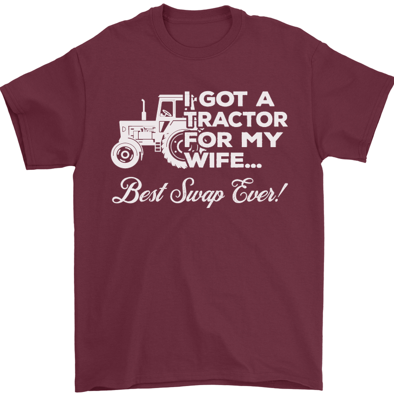 Tractor for My Wife Best Swap Ever Farmer Mens T-Shirt Cotton Gildan Maroon