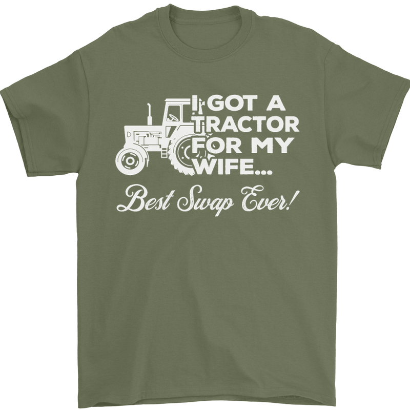 Tractor for My Wife Best Swap Ever Farmer Mens T-Shirt Cotton Gildan Military Green