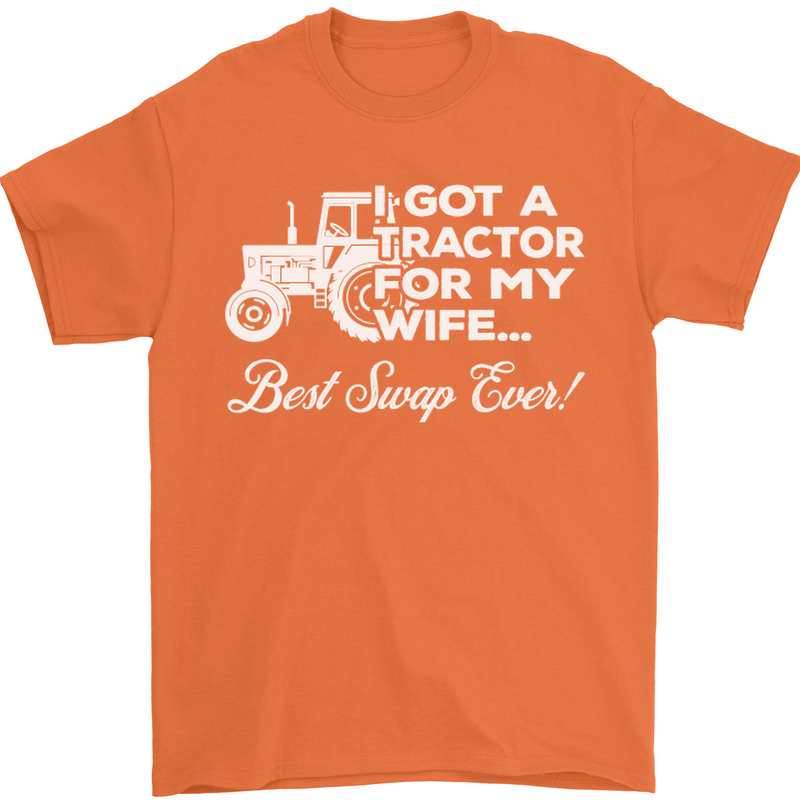 Tractor for My Wife Best Swap Ever Farmer Mens T-Shirt Cotton Gildan Orange