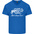 Tractor for My Wife Best Swap Ever Farmer Mens V-Neck Cotton T-Shirt Royal Blue
