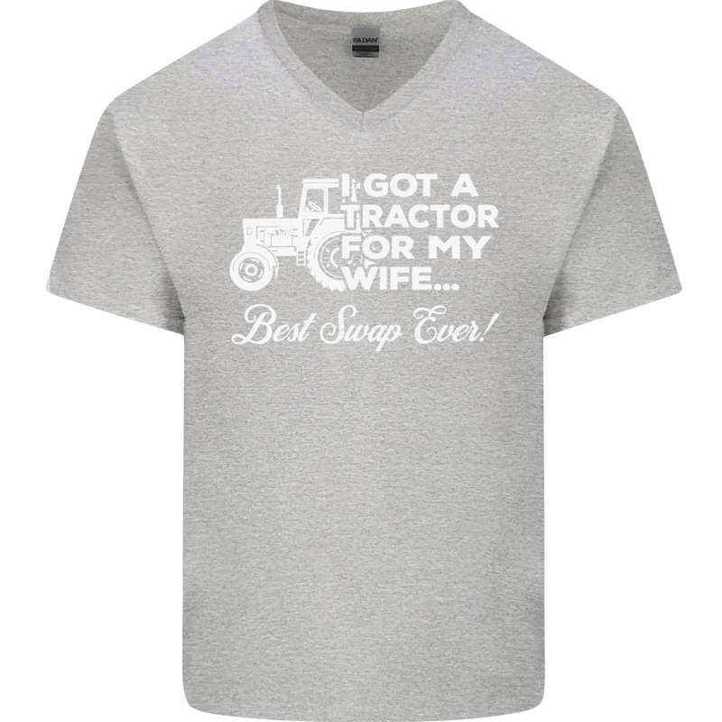 Tractor for My Wife Best Swap Ever Farmer Mens V-Neck Cotton T-Shirt Sports Grey