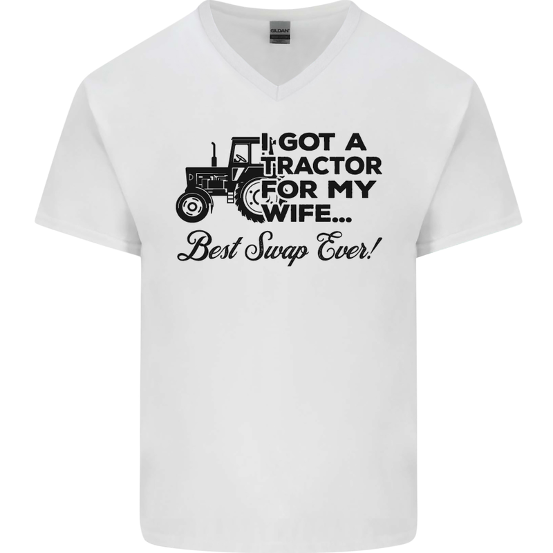 Tractor for My Wife Best Swap Ever Farming Mens V-Neck Cotton T-Shirt White
