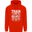Train Like a Beast Gym Training Top Mens 80% Cotton Hoodie Bright Red