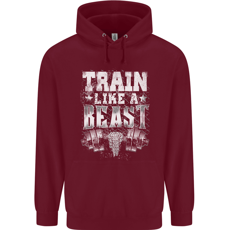 Train Like a Beast Gym Training Top Mens 80% Cotton Hoodie Maroon