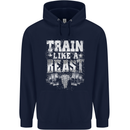 Train Like a Beast Gym Training Top Mens 80% Cotton Hoodie Navy Blue