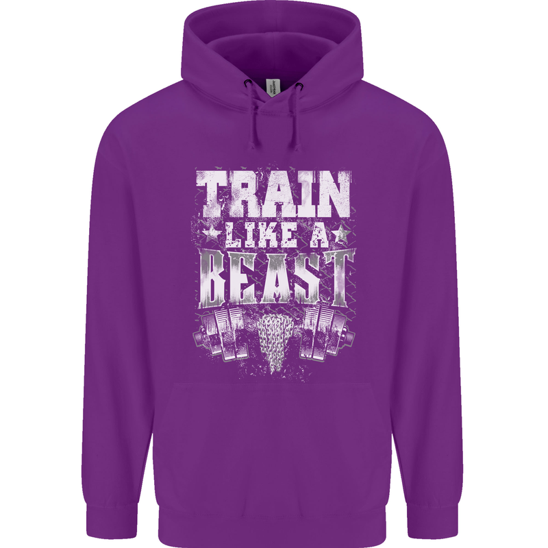 Train Like a Beast Gym Training Top Mens 80% Cotton Hoodie Purple