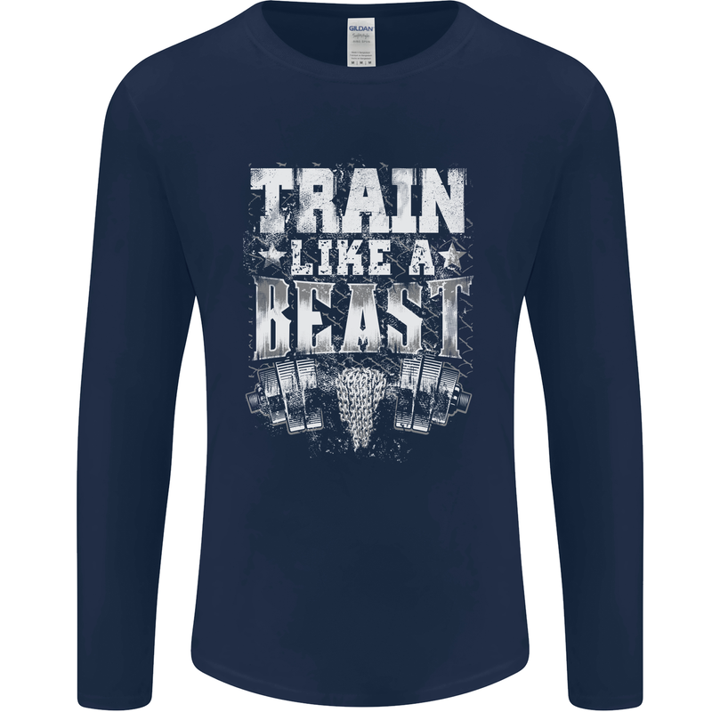 Train Like a Beast Gym Training Top Mens Long Sleeve T-Shirt Navy Blue