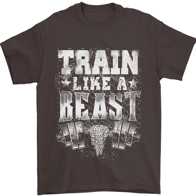 Train Like a Beast Gym Training Top Mens T-Shirt Cotton Gildan Dark Chocolate