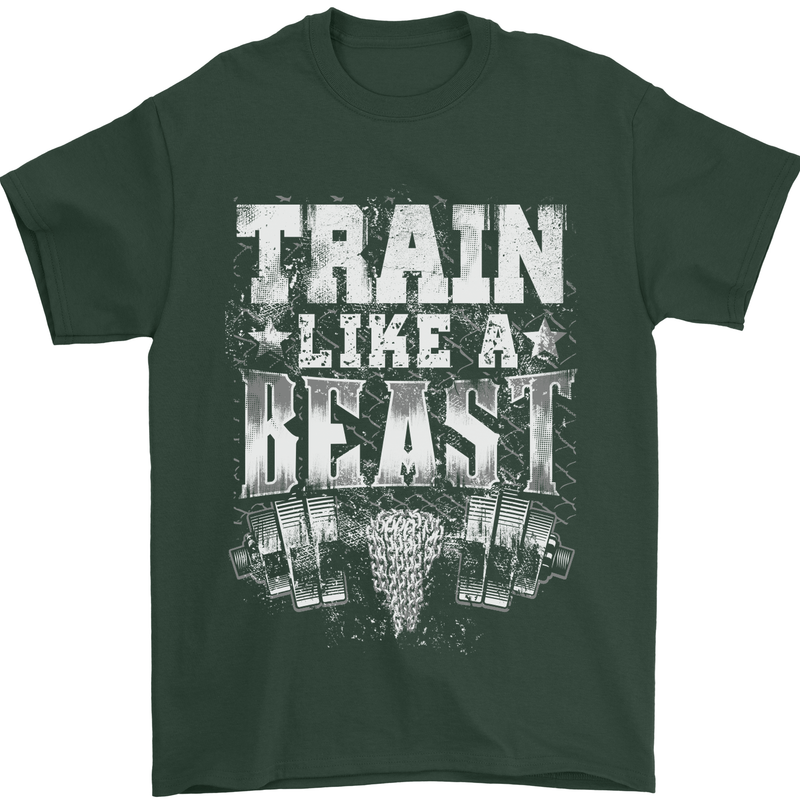 Train Like a Beast Gym Training Top Mens T-Shirt Cotton Gildan Forest Green