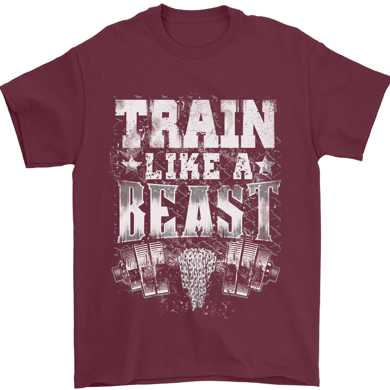 Train Like a Beast Gym Training Top Mens T-Shirt Cotton Gildan Maroon