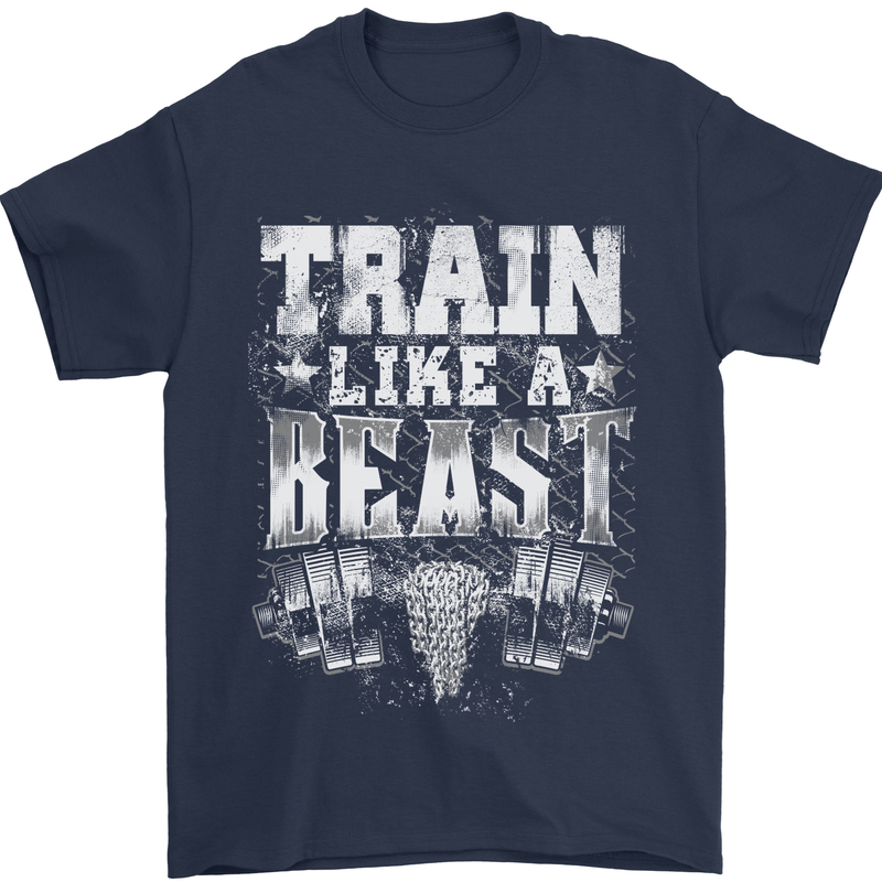 Train Like a Beast Gym Training Top Mens T-Shirt Cotton Gildan Navy Blue