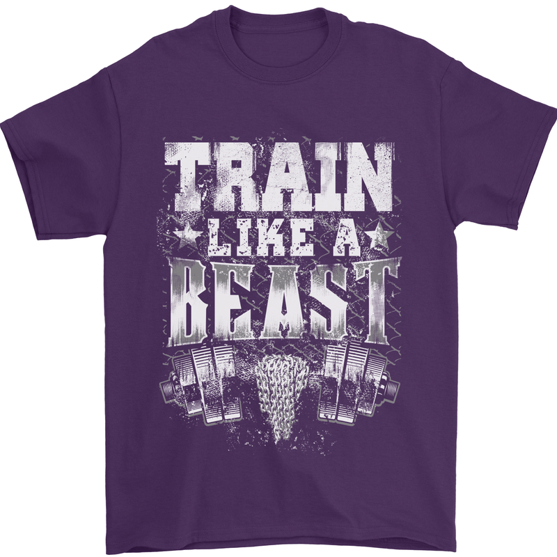 Train Like a Beast Gym Training Top Mens T-Shirt Cotton Gildan Purple