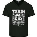 Train Like a Beast Gym Training Top Mens V-Neck Cotton T-Shirt Black