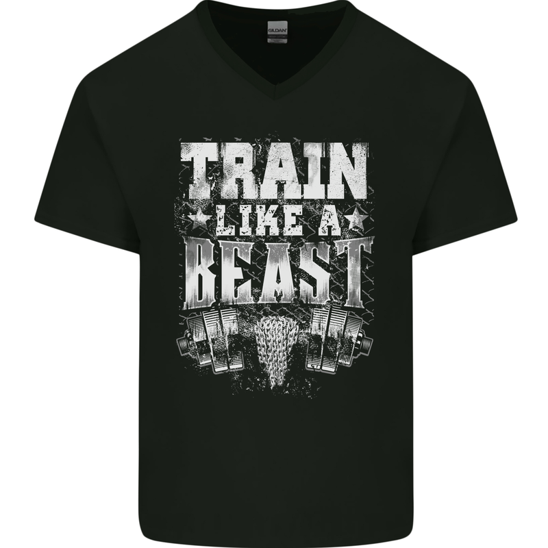 Train Like a Beast Gym Training Top Mens V-Neck Cotton T-Shirt Black