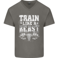 Train Like a Beast Gym Training Top Mens V-Neck Cotton T-Shirt Charcoal