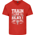 Train Like a Beast Gym Training Top Mens V-Neck Cotton T-Shirt Red