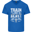 Train Like a Beast Gym Training Top Mens V-Neck Cotton T-Shirt Royal Blue