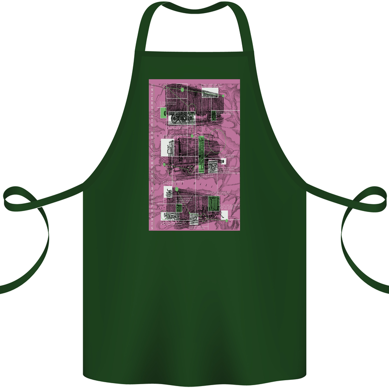 Trains Trainspotting Rail Carriages Cotton Apron 100% Organic Forest Green