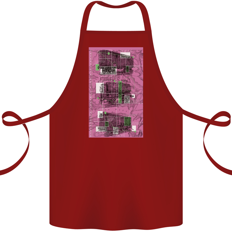 Trains Trainspotting Rail Carriages Cotton Apron 100% Organic Maroon