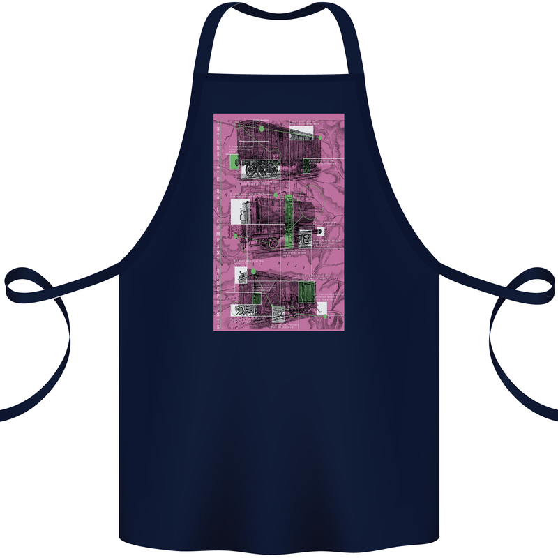 Trains Trainspotting Rail Carriages Cotton Apron 100% Organic Navy Blue