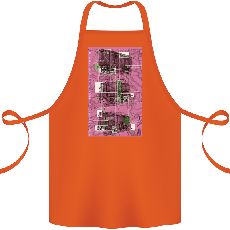 Trains Trainspotting Rail Carriages Cotton Apron 100% Organic Orange