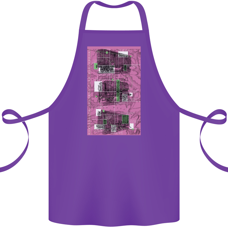 Trains Trainspotting Rail Carriages Cotton Apron 100% Organic Purple