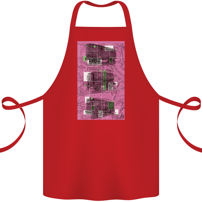 Trains Trainspotting Rail Carriages Cotton Apron 100% Organic Red