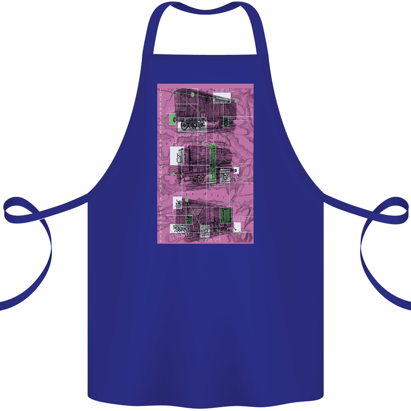 Trains Trainspotting Rail Carriages Cotton Apron 100% Organic Royal Blue