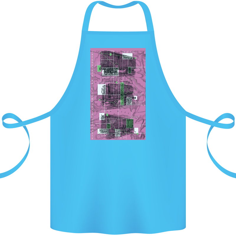 Trains Trainspotting Rail Carriages Cotton Apron 100% Organic Turquoise