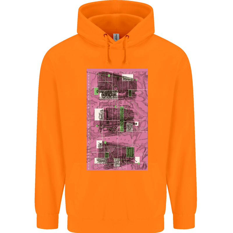 Trains Trainspotting Rail Carriages Mens 80% Cotton Hoodie Orange