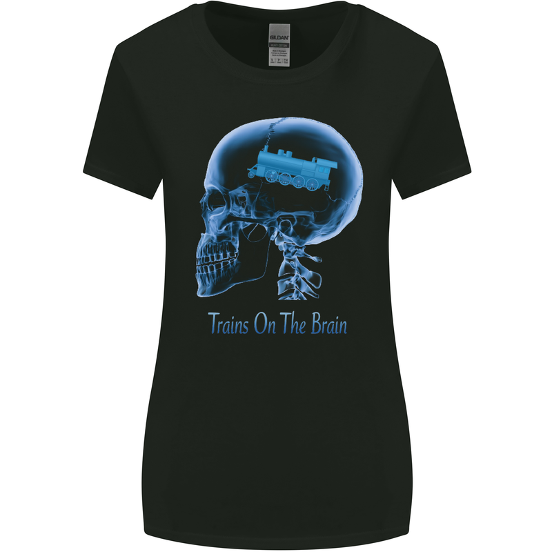 Trains on the Brain Trainspotting Funny Womens Wider Cut T-Shirt Black
