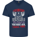 Tread Lightly Protective Dad Father's Day Mens V-Neck Cotton T-Shirt Navy Blue