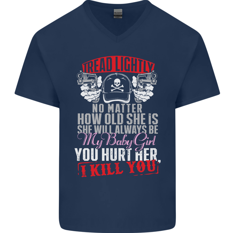 Tread Lightly Protective Dad Father's Day Mens V-Neck Cotton T-Shirt Navy Blue