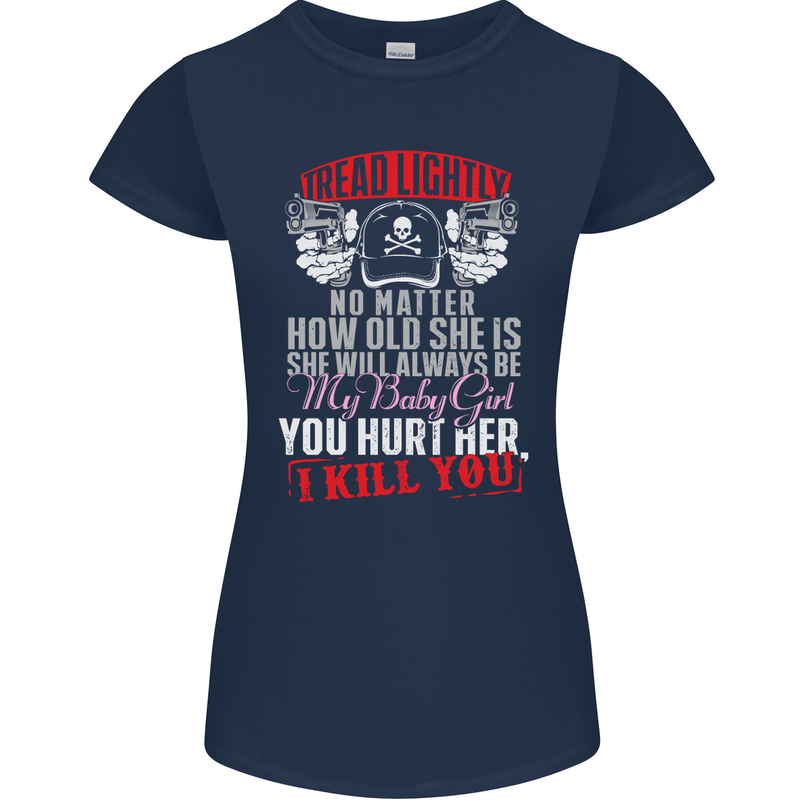 Tread Lightly Protective Dad Father's Day Womens Petite Cut T-Shirt Navy Blue