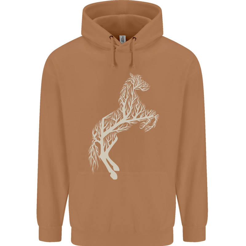 Tree Horse Ecology Equestrian Mens 80% Cotton Hoodie Caramel Latte
