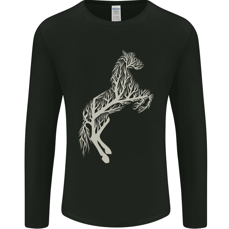 Tree Horse Ecology Equestrian Mens Long Sleeve T-Shirt Black