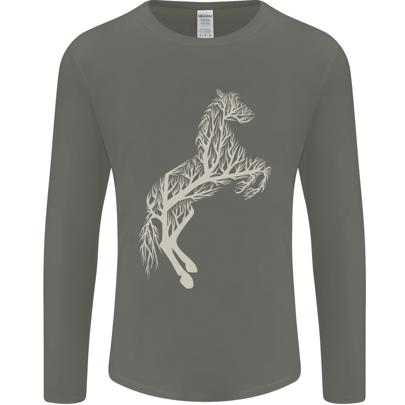 Tree Horse Ecology Equestrian Mens Long Sleeve T-Shirt Charcoal