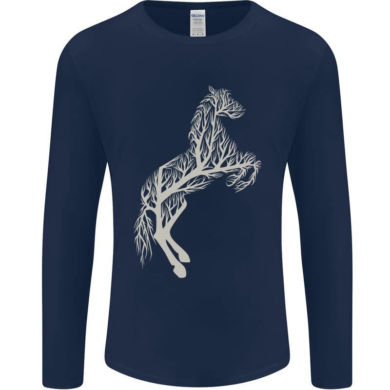 Tree Horse Ecology Equestrian Mens Long Sleeve T-Shirt Navy Blue