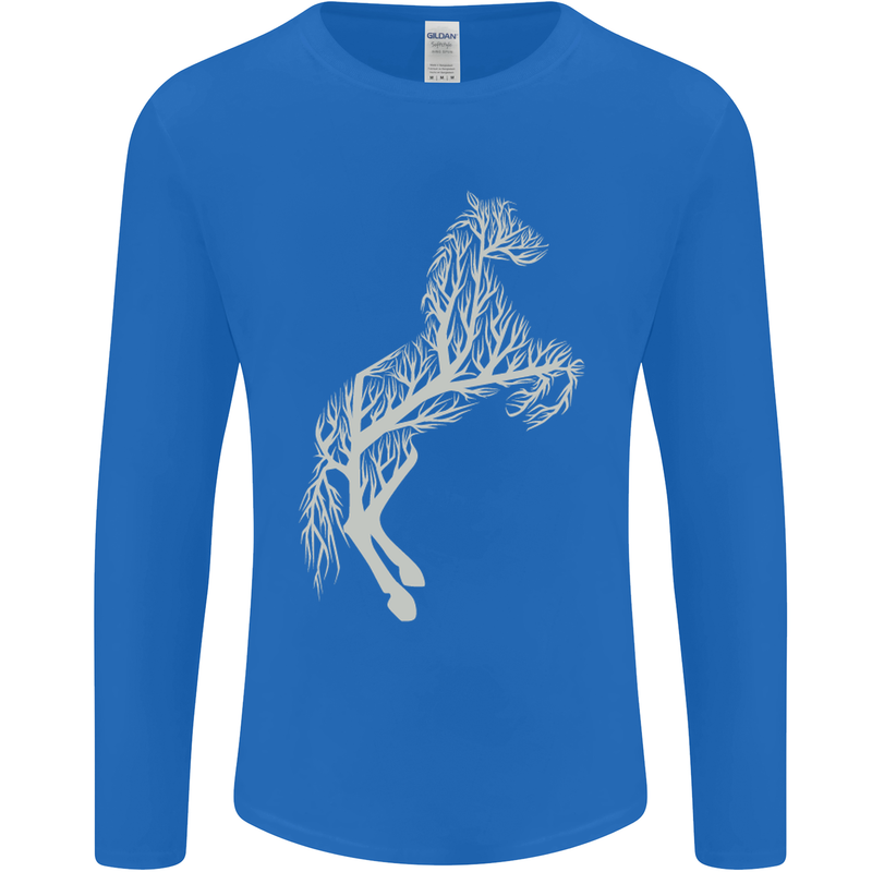 Tree Horse Ecology Equestrian Mens Long Sleeve T-Shirt Royal Blue