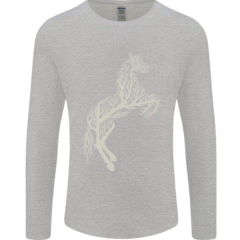 Tree Horse Ecology Equestrian Mens Long Sleeve T-Shirt Sports Grey
