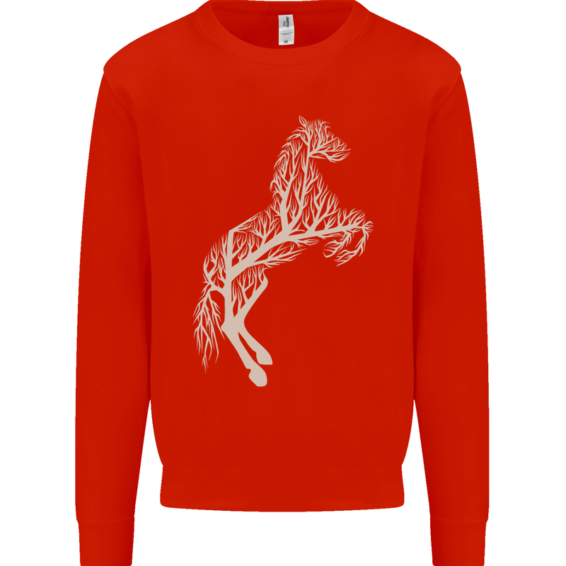 Tree Horse Ecology Equestrian Mens Sweatshirt Jumper Bright Red