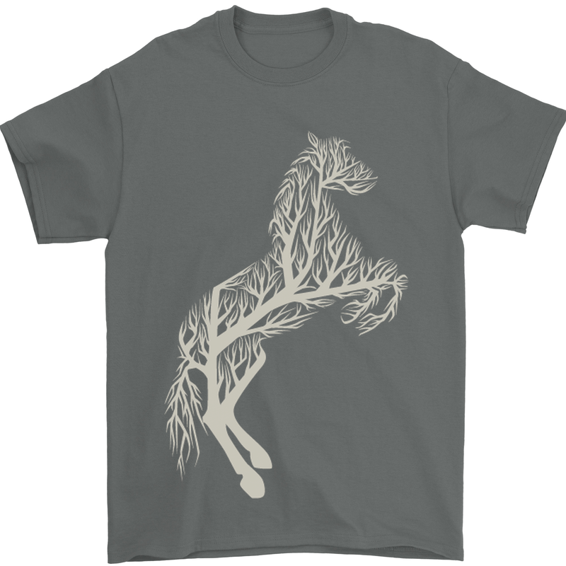 Tree Horse Ecology Equestrian Mens T-Shirt Cotton Gildan Charcoal