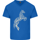 Tree Horse Ecology Equestrian Mens V-Neck Cotton T-Shirt Royal Blue